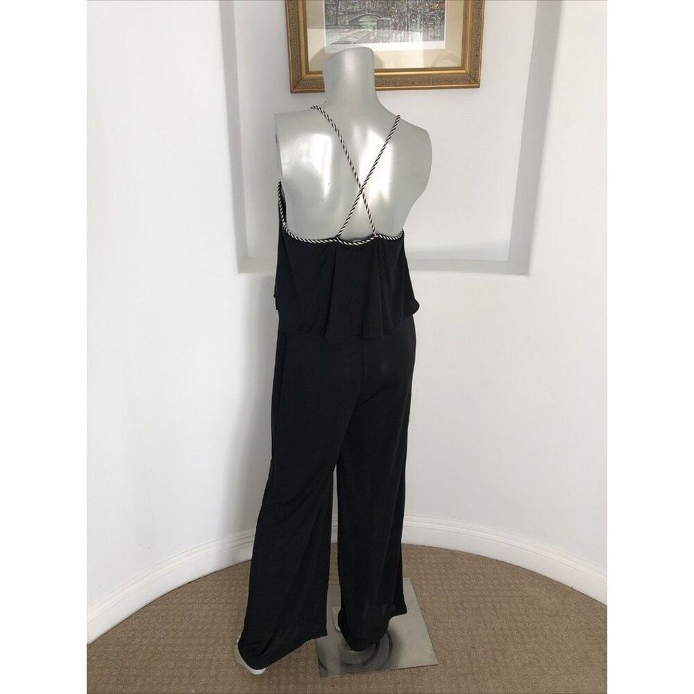 Zara Trafaluc Black Wide Leg Jumpsuit S Open Back Criss Cross Rope Straps - Picture 13 of 14